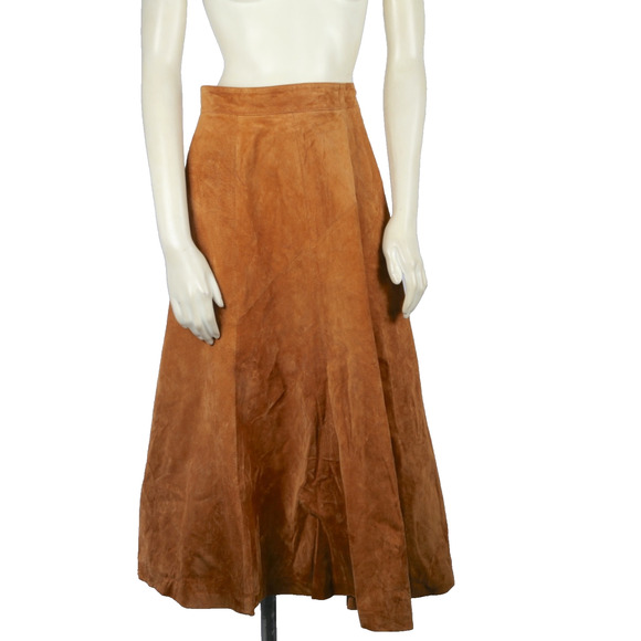 Ann Taylor Vintage Camel Beige Suede Pleated Skirt Leather 90s Classic Size 6 - Picture 3 of 11